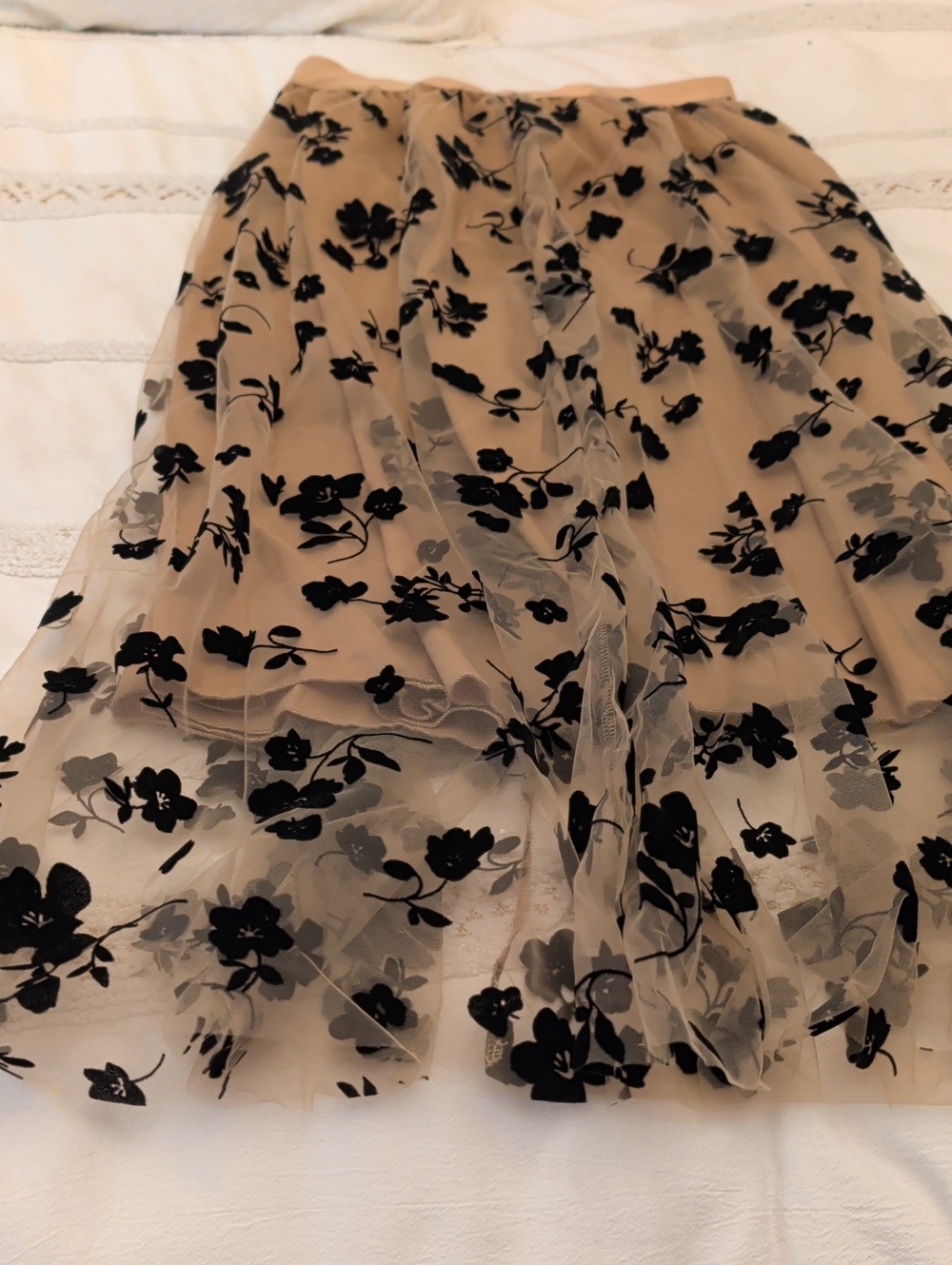 Beige and Black Floral Circle Skirt - Elegant Women's Skater Skirt